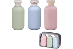 SoeUyd 3 Piezas Botes Viaje,Botes Para Gel Y Champu,Travel Essentials,Incluye Bolsa de Almacenamiento Y Etiqueta Adhesiva Botella de Viaje Portátil Para Botella Dispensadora de Champú