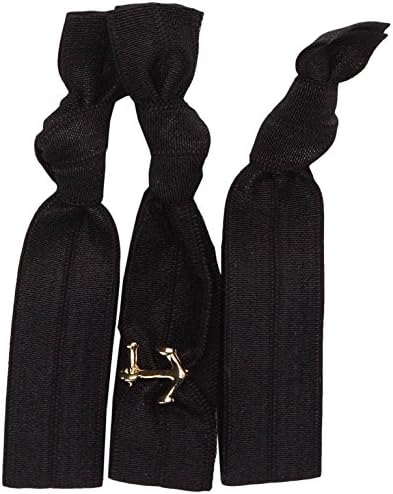 Twistband Ursula Gold Anchor Bauble Hair Ties, Solid Black - Set of 3