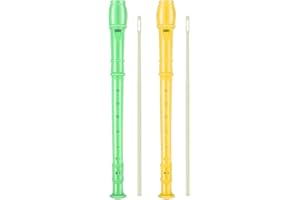 MaNeaz 2 Pièces Jaune + Vert flute enfant flute traversière Enfant Flûte À Bec Enfants Flûte À Bec Scolaire Soprano Plastique Amovible pour débutants enfants Avec Tige De Nettoyage