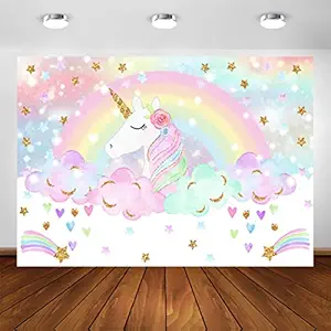 Avezano Rainbow Unicorn Backdrop Magical Rainbow Unicorn Birthday Party Photoshoot Photography Background 7x5ft Glitter Star Rainbow Sky Unicorn Parties Decorations Backdrops
