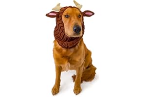 Zoo Snoods Reindeer Costume for Dogs, Large - Ear Protector & Neck Warmer, Dog Reindeer Antlers for Winters, Halloween, Christmas & New Year, Soft Yarn Reindeer Dog Snood