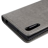 MAXFE.CO Lederhülle Leder Tasche Case Cover für Sony Xperia XZ Hülle PU Schutz Etui Schale Gray Muster Prägung Schmetterling Design Backcover Flip Cover Wallet Hardcase im Bookstyle mit Standfunktion Karteneinschub Etui Flip Case - 