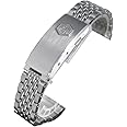 San Martin Watch Band Beads Of Rice Style Bracelet Stainless Steel Flat Ends With Fly Adjustable Clasp For 20mm Universal Strap