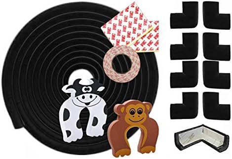 11 Pcs Baby Safety Edge & Corner Guards Protectors| 6M (19.6Ft) High-Density Table Protector Bumper Cushion, 8 Corner Guards, 2 Doorstoppers with Strong 3M Adhesive| Kids Child & Baby Proof Set.