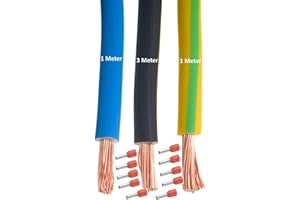 MPS-Contact Verdrahtungssatz 10mm² 10mm2 3/1/1 Meter H07V-K flexibel Verdrahtungsleitung Aderleitung Kabel mit Aderendhülsen Set | quadrat Fahrzeugleitung Litze | Schwarz - Blau - Grün Gelb