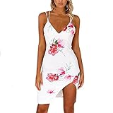 IMJONO Dress Kleid röcke,2019 Jubiläum Frauen ärmelloses Drucken Einer Linie beiläufiges Kleidblumenkleid-Abend-Partykleid(X-Large,Weiß)