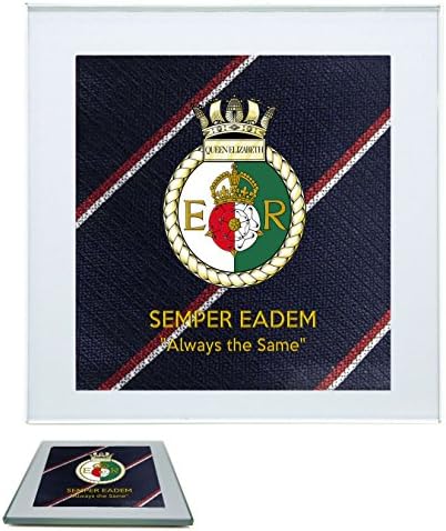 Royal Navy HMS Queen Elizabeth New Aircraft Carrier PERSONALISED Premium Drinks Mug Coaster with a picture of the ship at Sea
