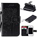 Produktbild Für iPhone 4S Hülle & iPhone 4 Ledertasche, SMART LEGEND Drucken Baum Muster Premium PU Leder Handschlaufe Lederhülle Schutzhülle Bookstyle Folio Handyhülle Flip Cover Schale Mappen Tasche Brieftasche Bumper mit Kartenfächer und Standfunktion Magnetverschluss Anti-Scratch Handycover - Schwarz