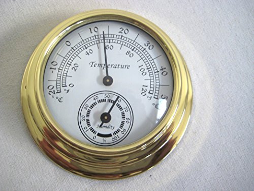 Kleines, leichtes Hygro-/Thermometer in Bullaugenform aus Messing- Durchmesser 10 cm - 4