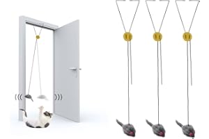 Sixfolo 3 Pièces Jouet Interactif à Suspendre pour Chat,Jouet Souris pour Chat Interieur Jouet Porte Chats avec Corde et Souris en Peluche Jouets d'exercice de Chasse pour Chatons