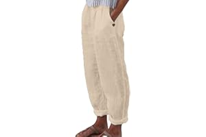 Generisch Leinenhose Damen Sommer Baumwolle Leinen Hose Lang Leicht Sommerhose Einfarbig Bequem Stoffhose Hipster Elegant Weites Bein Freizeithose Elastischer Bund Mit Taschen Sporthose Frauen