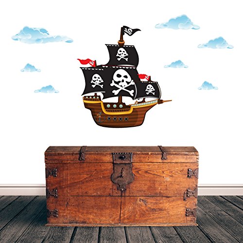 GET STICKING DÉCOR® Piraten Piratenschiff Wandtattoo, Wandsticker Kollektion, CartoonShip Pship.3, Glänzend Herausnehmbar Vinyl, Multi Farbe. (Large) - 2