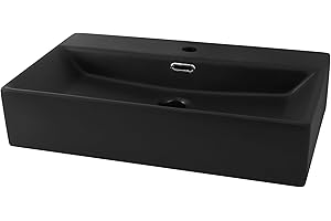 ‎ML DESIGN MODERN LIVING ML-Design Waschbecken zur Wandmontage oder als Aufsatzwaschbecken mit Hahnloch, 60x36,5x13 cm, aus Keramik, Schwarz matt, Hängewaschbecken Waschtisch Aufsatzbecken Handwaschbecken Waschschale Becken