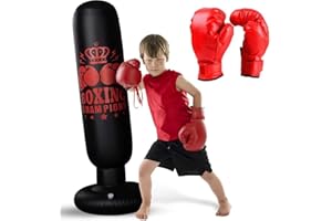 ICOUVA Inflatable Punching Bag, 160CM Standing Ninja Boxing Bag for Kids, With Boxing Gloves, Immediate Bounce-Back, For Practice Karate Taekwondo