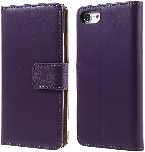 iPhone 6S/6 Genuine Leather Wallet Flip Case Purple with Tan Interior Slim Cover Holder+2 Retina Screen Protector (iPhone 6S/6, Purple)