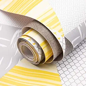 Wolpin Wall Stickers DIY Wallpaper (45 x 500 cm) Abstract Rhombus Modern Decal Office Restaurants, Home and Living Room Design Self Adhesive Decals, Yellow and Grey