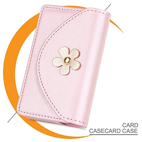 Business Card Holder, Business Card Case, Fyy 100% Handmade Premium PU Leather [Delicate Flower Design] Business Name Card Case Universal Card Holder with Magnetic Closure (Hold 30 pics of cards) Flower & Rose Gold