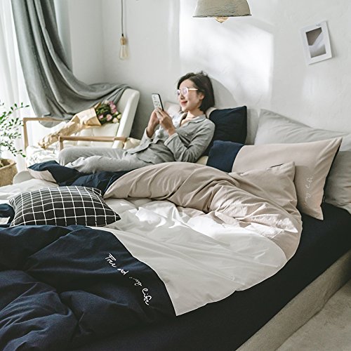 Simple cotton washed cotton embroidery beioufeng four piece super soft cotton quilt bed naked - bedding,Bedding style,Dipping cold deep blue,1.5m (5 feet) bed