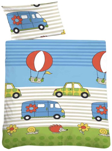 biberna 27211/221/014 Soft-Seersucker Bettwäsche Kinder und Jugend, nach Öko-Tex Standard 100, ca. 100 x 135 cm + 40 x 60 cm, Farbe: eis blau