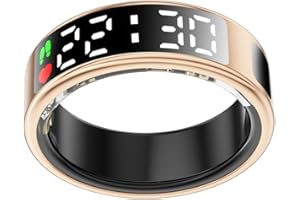 HOORAWWI Bague intelligente, bague intelligente de santé avec écran pour femmes et hommes, avec moniteur de fréquence cardiaque et d'oxygène dans le sang, étanche, podomètre, compteur de pas, Bluetooth, Or #9