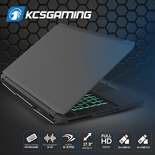 Kiebel Gaming Laptop Pro 7.0 [181137] – Notebook Intel Core i7 7700HQ 4×2.8 GHz | 43.9 cm (17.3″) FullHD Display | 16 GB DDR4 2133 | 512 GB SSD + 1 TB | NVIDIA Geforce GTX 1070 8GB | USB3.1 | Sound Blaster X-Fi | 433Mbit WLAN + Bluetooth | 2MP Webcam | Win10 - 9