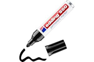 edding 550 marcador permanente - negro - 1 rotulador - punta redonda 3-4 mm - resistente al agua, de secado rápido, rotuladores indelebles - para cartón, plástico, madera, metal, vidrio