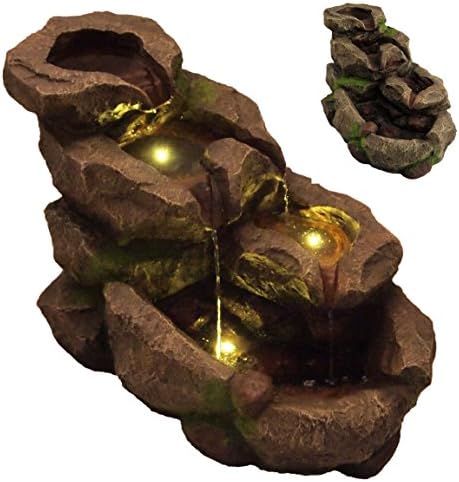 When in Home 4 Tier Rocks Waterfall Garden Pump Fountain LED Lights Cascading Water Feature Patio Statue Outdoor Indoor Decoration