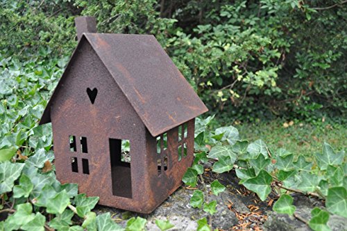 Gartendeko Haus groß Laterne Gartenlicht zum Stellen Metall Rost Deko - 2