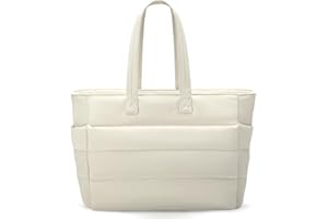 bagasin Bolso de Mano para Mujer, Shopper Bandolera Grande con Compartimentos y Cremallera, Bolso de Ordenador para Trabajo, Viajes, Deporte, Verano (Negro & Beige)