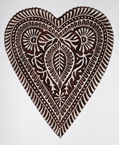 Heart Shaped Indian Hand Carved Wooden Printing Block Stamp 20cm