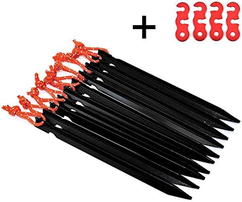 Camping Tent Pegs - PULNDA Ultralight and Heavy Duty 7001 Aluminum 10 X 7.09'' tent stakes with 4 Rope Tensioners