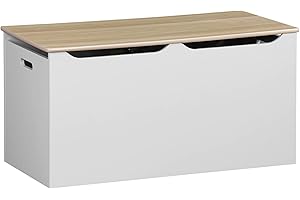 Alice's Home - Cofre de Juguetes, Madera Maciza de Pino Natural Blanco - Tobias - 80x40 cm, Tapa abatible, Asas Laterales