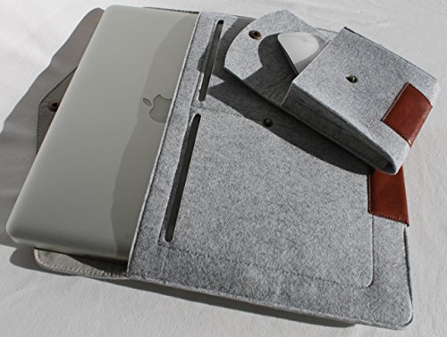 Laptophülle Sleeve Tasche 13 Zoll für MacBook Pro, Retina, Air oder ähnlichen Notebooks mit den Außenmaßen 33 x 23 x 3 cm in hellgrauem Filz - 3