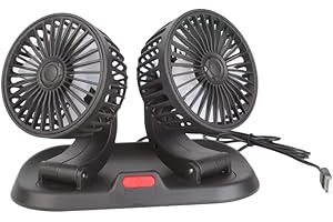 ‎USMEI USMEI 5V/12V/24V Car Fan, Double Headed with 3 Speeds, Vertical and Horizontal Adjustable, 360 Degree Rotation, USB for Truck, Van, SUV, RV