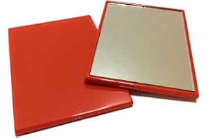 niavida Espejo de bolsillo cuadrado pequeño – Espejo de mano, cuerpo de plástico, espejo de cristal, marco de color rojo