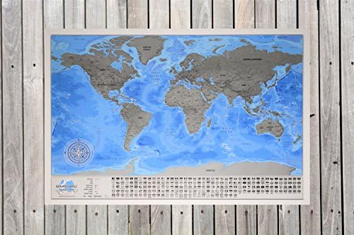 Scratchable Map with White Frame - Detailed Blue Scratchable Travel Map (White Frame)