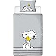 Character World Peanuts Snoopy Single Duvet Cover Officially Licensed | Reversible Two Sided Snooze Design with Matching Pillowcase, Polycotton, Grey