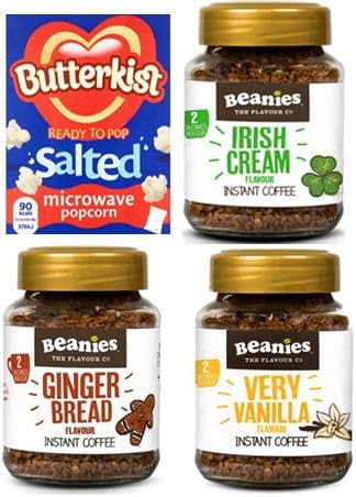 New! Cinema Selection Beanies Instant Flavoured Coffee and 28g Popcorn bag ( and 3 x 50g of coffee) (Pop4)