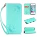 Produktbild Nancen Apple iPhone 6 / 6S (4,7 Zoll) Handyhülle, Luxus Mint grün Prägung Schmetterling und Blume Muster Flip Case PU Leder Tasche Ledertasche Etui Protective Schale Bookstyle Schutzhülle mit Standfunktion und Invisible Magnetverschluss