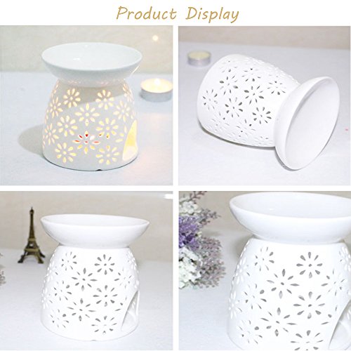 Debon Creative Milch weiß Keramik Hohl Floral Aroma Lampe Öl Diffusor ätherisches Öl Lampe Aromatherapie Ofen Keramik Räuchergefäß Öl Kerze Ofen Teelichthalter Kerzenhalter a - 5