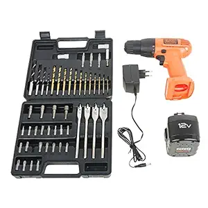 BLACK+DECKER CD121K50 Cordless Drill Machine/Driver with Multi-Torque Clutch, Keyless Chuck & 50 Accessories Kitbox- Wood, Metal & Concrete, 1.3 Ah, 12 Volts, 10mm, Ni-Cd , 1 Year Warranty (Orange)