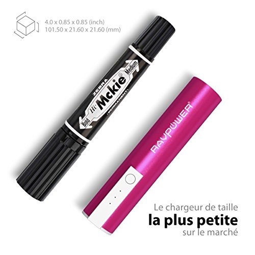RAVPower Chargeur Portable 3350mAh  Batterie Externe de Secours avec Technologie iSmart  Mini Batterie M  tallique Super L  g  re  Taille de Poche   Ultra Compact pour Smartphones et Plus - Rose