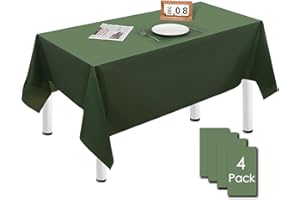 MORAINJAY 4 pz Tovaglia Antimacchia Impermeabile in Plastica,137x274cm Verde Scuro Rettangolare Tovaglia per Grande Tavolo per Natalizia,Feste,Interni Esterni Giardino Ristorante e Matrimonio Decor