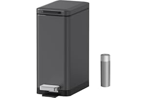 Mbillion Bathroom Step Trash Bin 10 Liter Slim Design Step-On Trash Can with Strong Pedal and Soft Close Lid Stainless Steel, Living Room, Office,Dark Grey