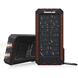 Poweradd Batterie Externe 12000mAh, Chargeur Solaire Portable Imperméable avec Deux Lampes LED et Briquet Intégré pour en Plein Air, Double Sortie USB pour iPhone, iPad, Smartphone et Tablette, etc.