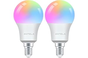 ANTELA Lampadina Wifi Intelligente LED Smart Multicolore, E14, 8W 80W equivalente, Dimmerabile RGB & 2700K-6500K, Compatibile con Alexa e Google Home, Telecomando con APP, 2 pezzi