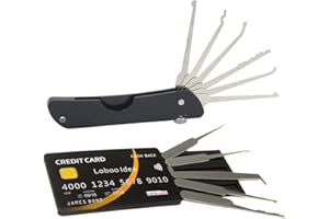 Loboo Idea Juego de selección de cerradura plegable multiherramienta de bolsillo con kit de herramientas de selección de bloqueo de tarjeta de crédito Loboo Idea, kit de herramientas Mini Lockpick
