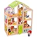Produktbild TikTakToo Puppenhaus aus Holz komplett mit Möbeln Biegepüppchen Familie Set - mit Hund und Hundehütte, Kinderzimmer, Wohnzimmer, Lesezimmer, Küche, Bad mit Dusche und Badewanne, für Biegepuppe