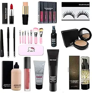 EAGLEHUNT MACC Combo Makeup Kit For Girls (Set of 19) Compact, 2 Lipstick,2 Eyelashes, Sponge, Concealer, Face & Body Foundation, Primer, Liner, Mascara, Kajal, BB cream, Compact , Blusher, Bar Bi