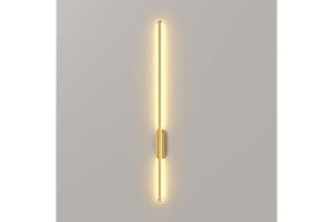 LAI HO Moderna batteridrivna LED-vägglampor, uppladdningsbara USB-C-vägglampor, trådlös inomhus, med fjärrkontroll, lång remsa linjär lampa (guld, 60 cm)